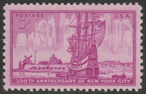 1953 300th Anniversary New York City Single 3c Postage Stamp - MNH, OG - Scott 1027