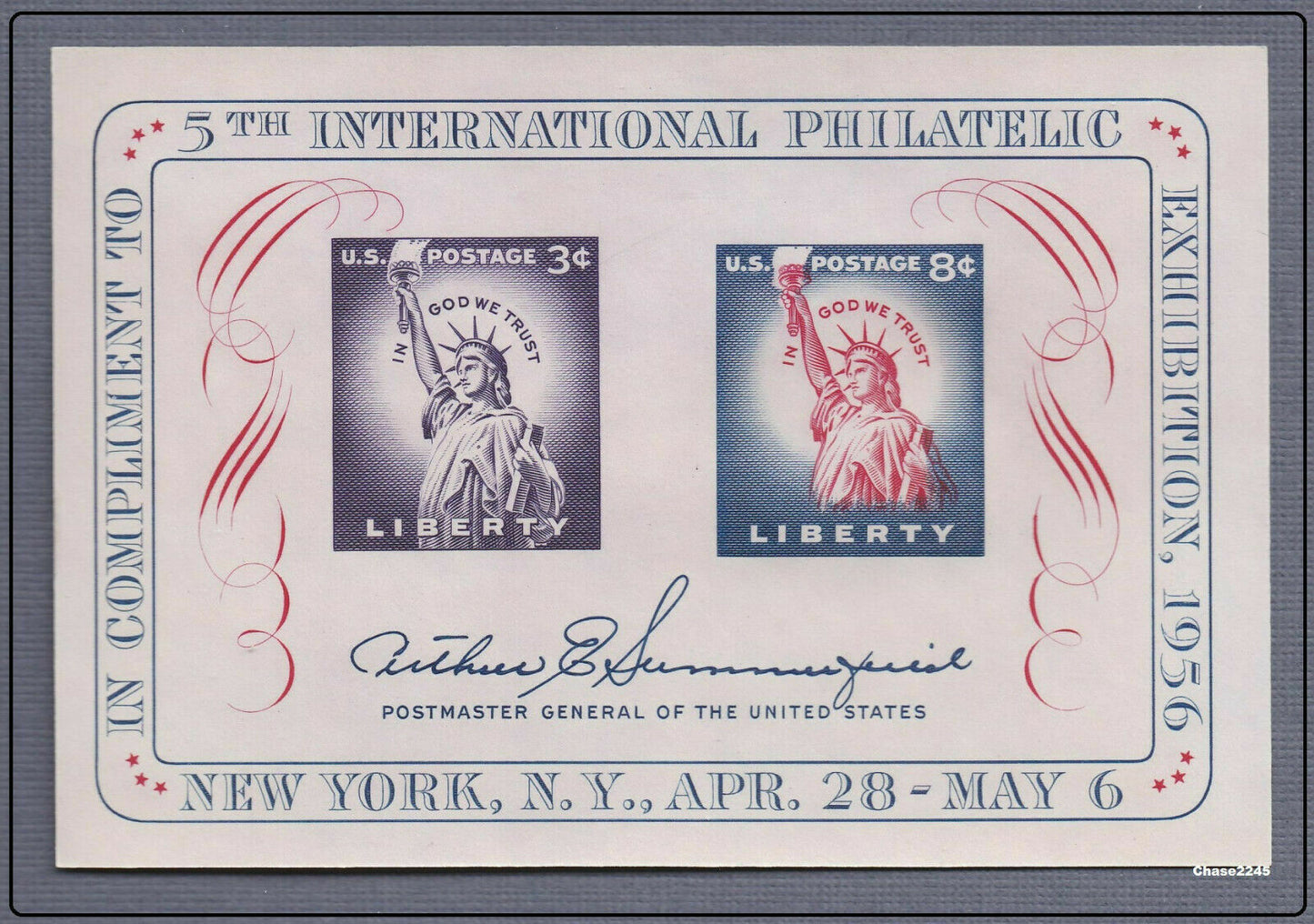 1956 Philatelic Exhibition Souvenir 3c-8c Sheet -Scott 1075 - MNH - CX801