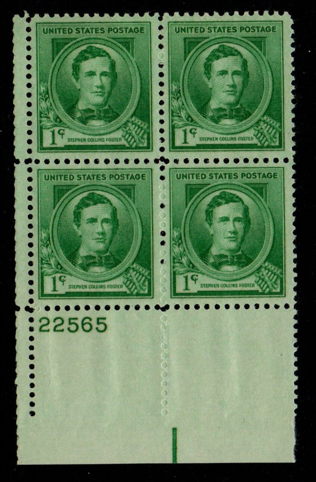 1940 Stephen C Foster Plate Block Of 4 1c Postage Stamps - Scott 879 - MNH,OG CX453