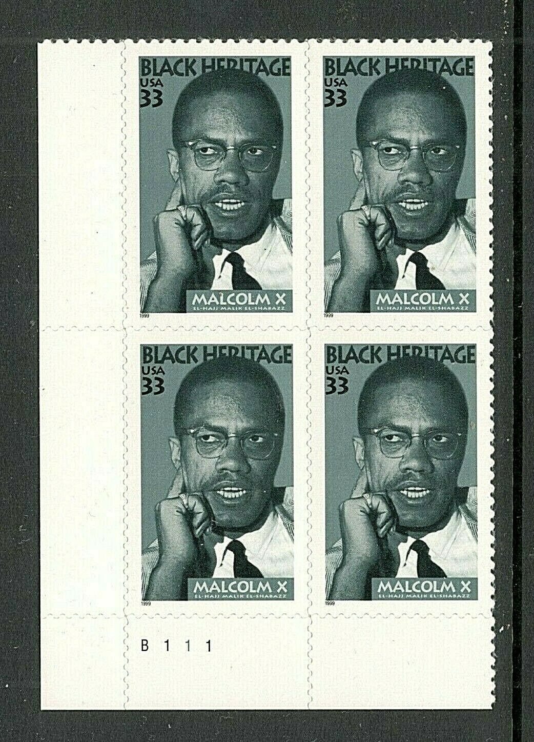 1999 - Malcolm X Plate Block Of 4 33c Stamps - Scott 3273 - MNH, OG - CX648