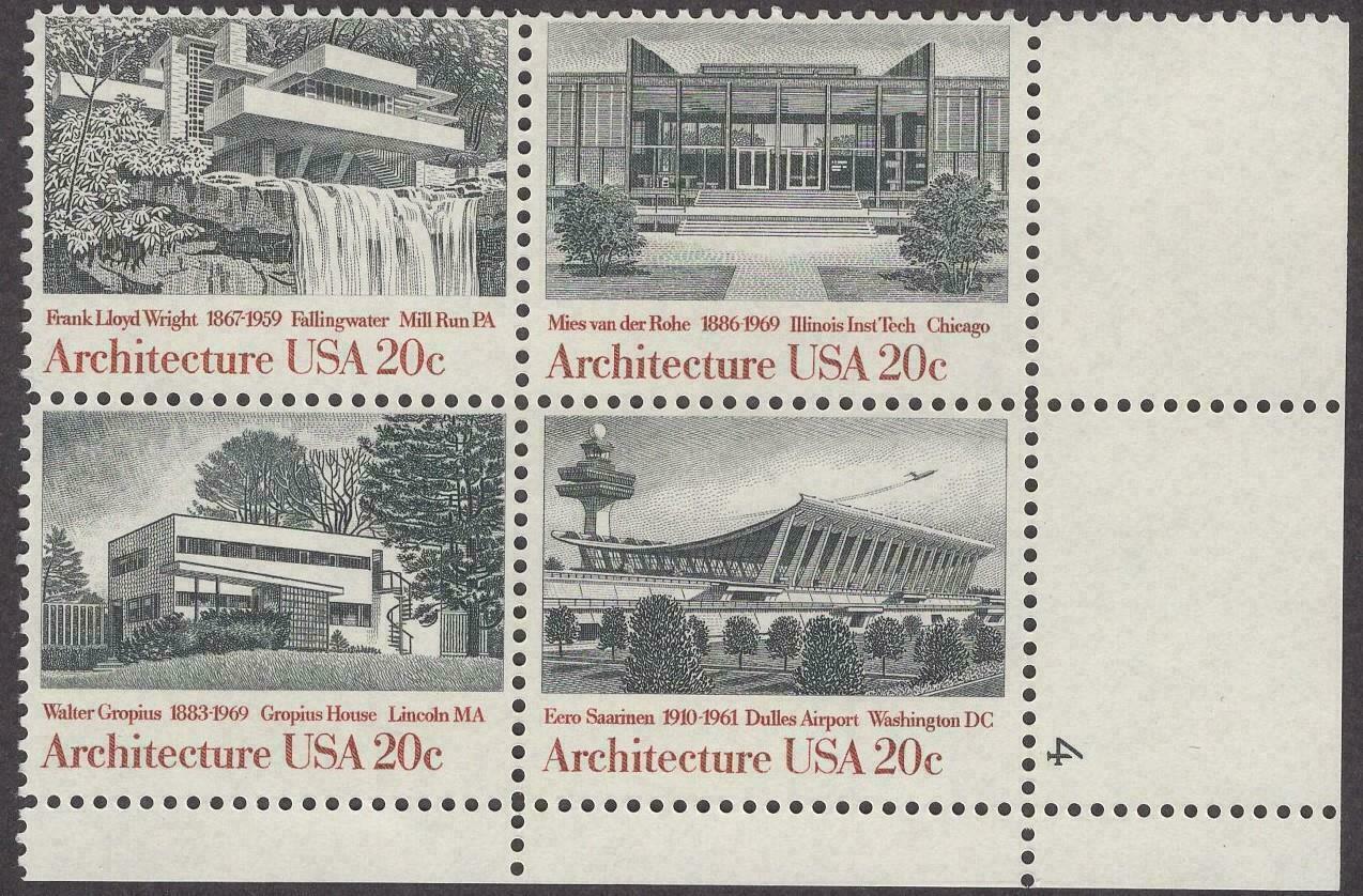 1982 Architecture Plate Block Of 4 20c Postage Stamps Scott 2019-2022 - MNH - CW482b