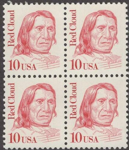 1987 Red Cloud Native American Block of 4 10c Postage Stamps - MNH, OG - Scott 2175 - CY1111
