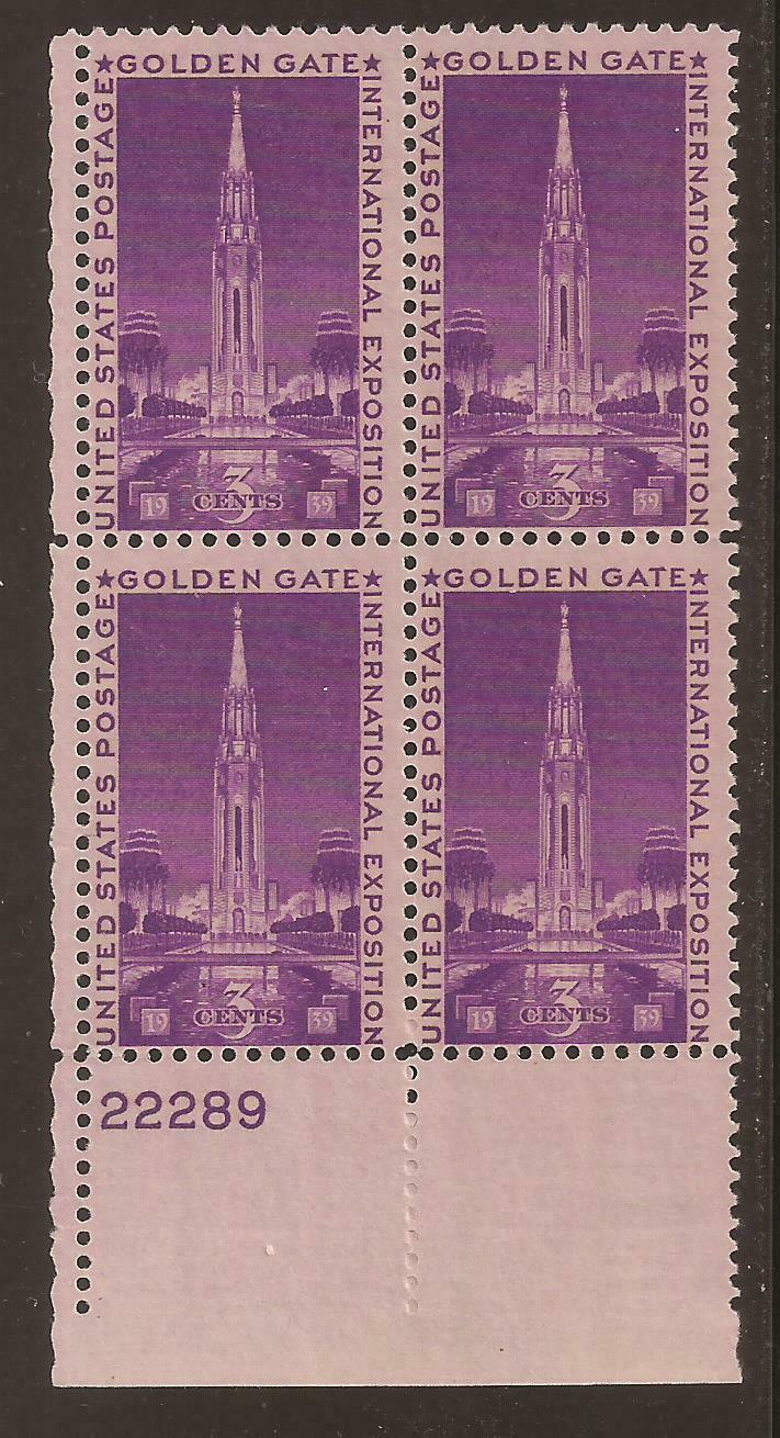 1939 Golden Gate International Expo Plate Block of 4 3c Postage Stamps - Scott852 - MNH,OG