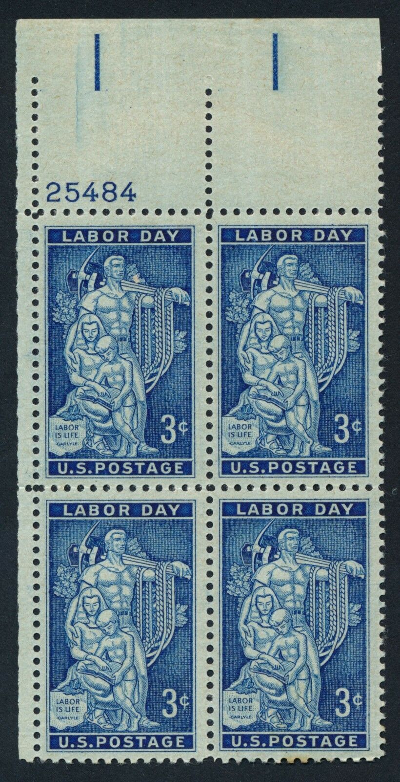 1956 Labor Day Plate Block of 4 Postage Stamps - MNH, OG - Scott 1082