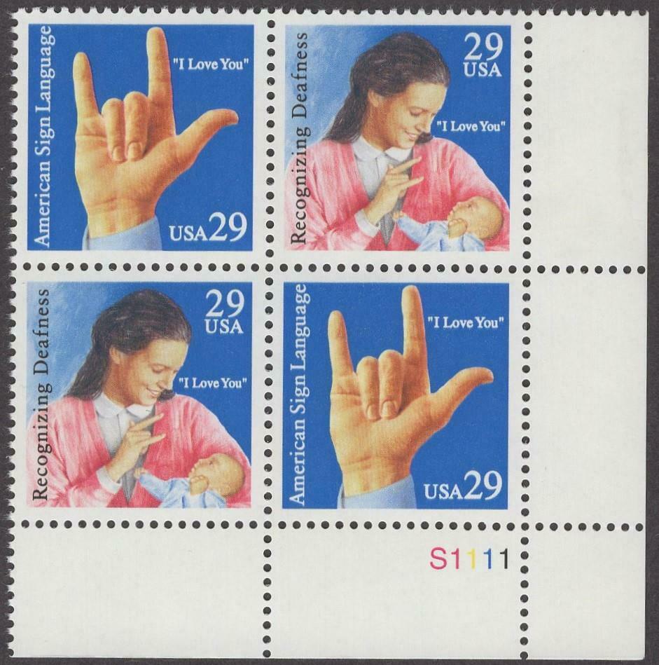 1993 American Sign Language Plate Block Of 4 29c Postage Stamps - Scott 2783-2784, MNH - QQ119