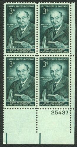 Pure Food & Drug Laws Plate Block of 4 3c Postage Stamps - MNH, OG - Scott 1080