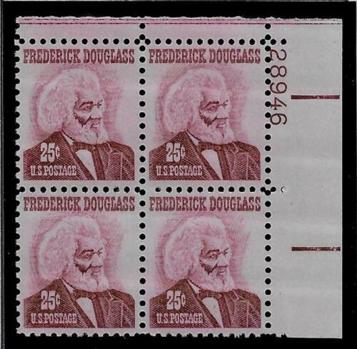 1967 Frederick Douglass Plate Block of 4 25c Postage Stamps - MNH, OG - Scott 1290