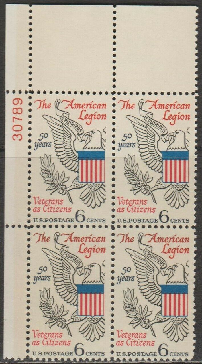 1969 American Legion Plate Block Of 4 6c Postage Stamps - MNH, OG - Scott 1369 - CX354