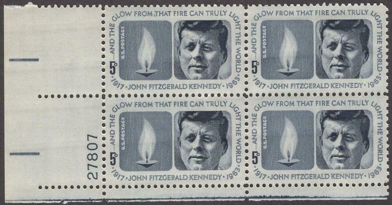 1964 President John F Kennedy Plate Block Of 4 5c Postage Stamps - MNH, OG - Scott 1246`- CX270