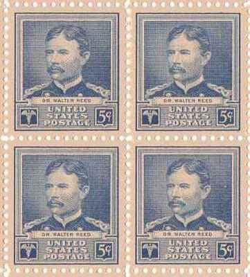 1940 Dr. Walter Reed Block of 4x 5c Postage Stamps -SC3877 - MNH,OG