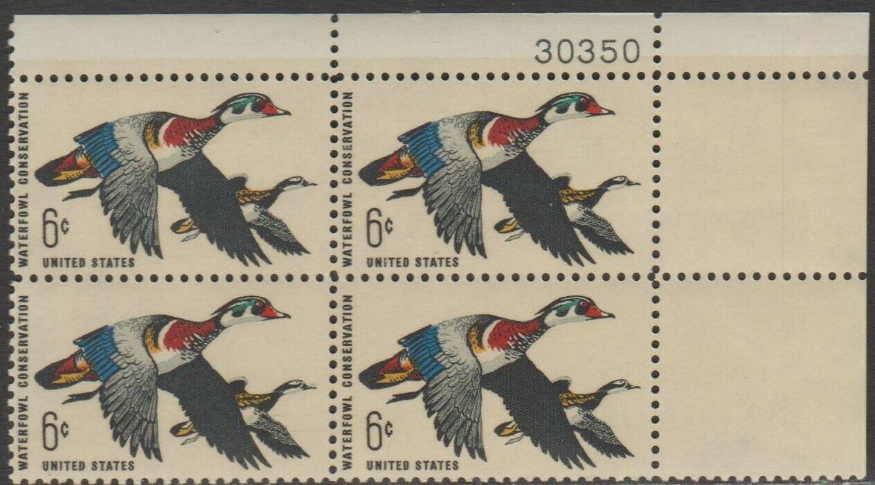 1968 Wood Ducks In Flight Plate Block Of 4 6c Postage Stamps - MNH, OG - Scott 1362 - CX351