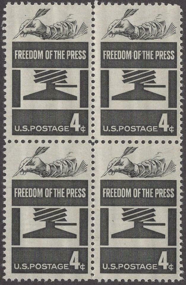 1958 Freedom Of The Press Block Of 4 4c Postage Stamps - MNH, OG - Scott# 1119 - DS188a
