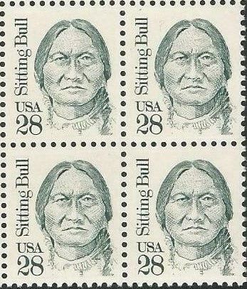 1989 Sitting Bull Block of 4 28c Postage Stamps - MNH, OG - Scott 2183