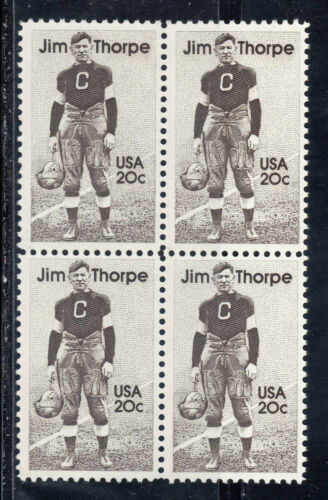 1984 Jim Thorpe Football, Track Block Of 4 20c Postage Stamps - Scott 2089 - MNH, OG - CQ66a
