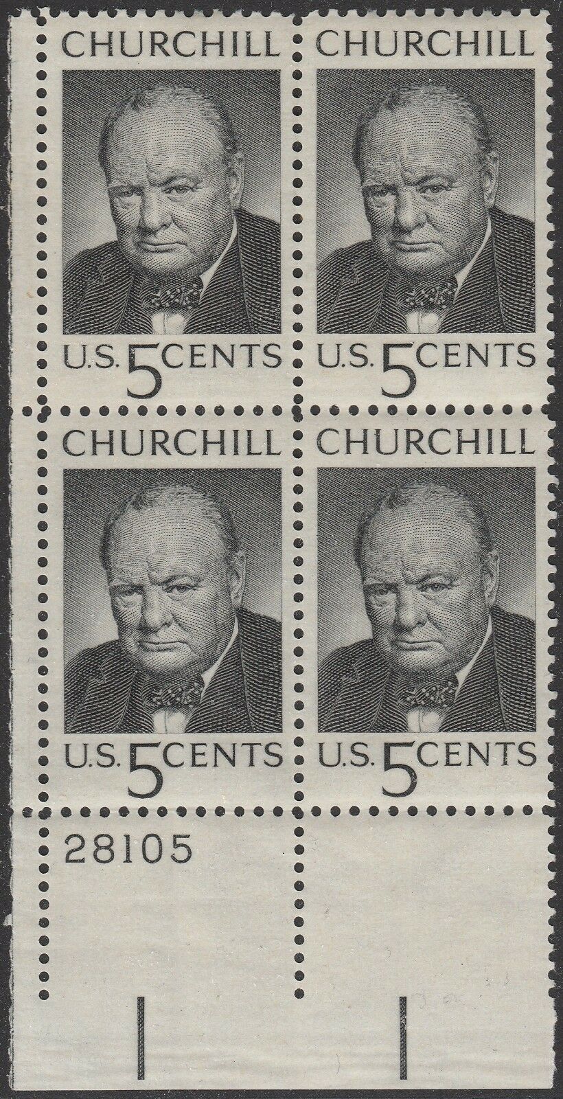 1965 Winston Churchill Plate Block Of 4 5c Postage Stamps - MNH, OG - Scott 1264`- CX261