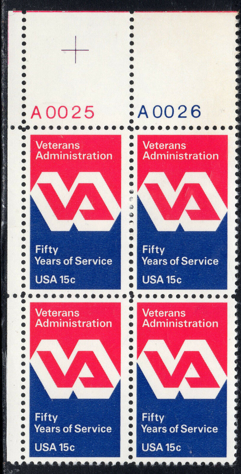 1980 Veterans Administration Plate Block Of 4 15c Postage Stamps - Scott 1825 - MNH, OG - CW18a