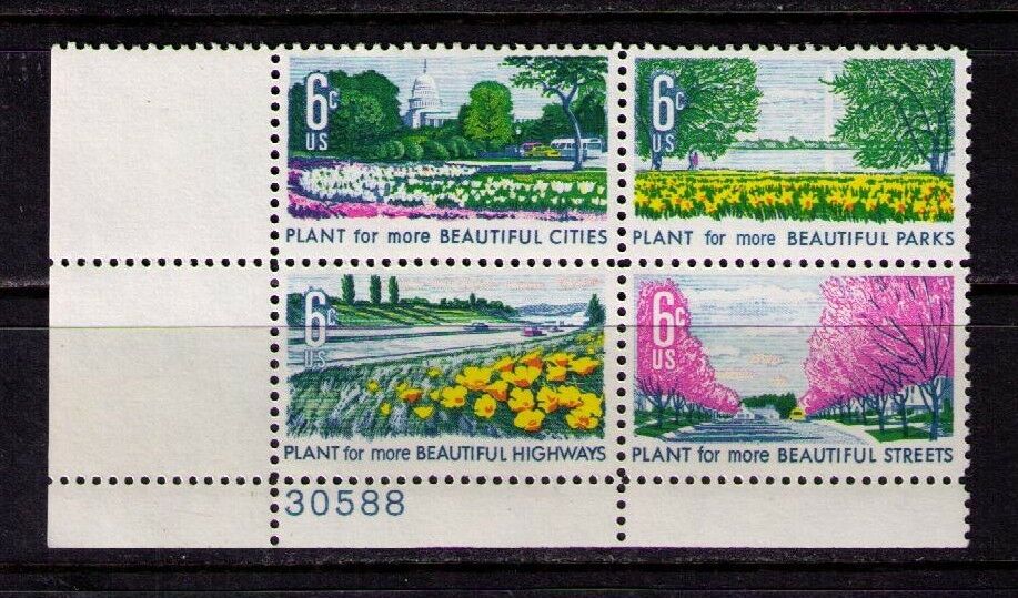 1969 Beautification Of America Plate Block Of 4 6c Postage Stamps - MNH, OG - Scott 1365-1368 - CX353