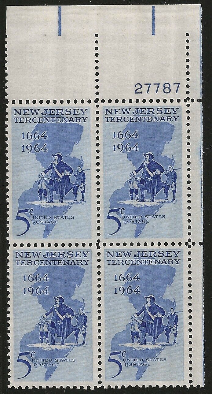 1964 New Jersey Plate Block Of 4 5c Postage Stamps MNH, OG - Scott 1247`- CX241a