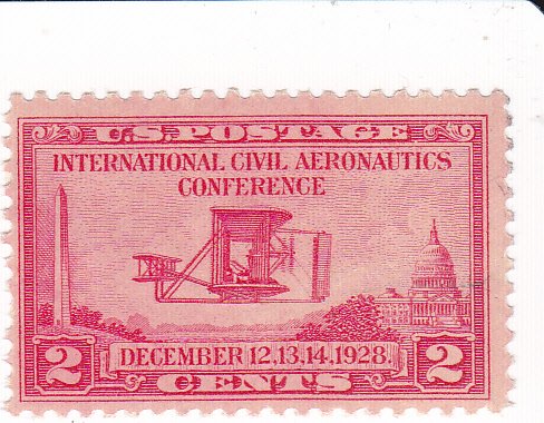 1928 Aeronautics Conference, Wright Airplane Single 2c Postage Stamp- Scott 649 MNH,OG