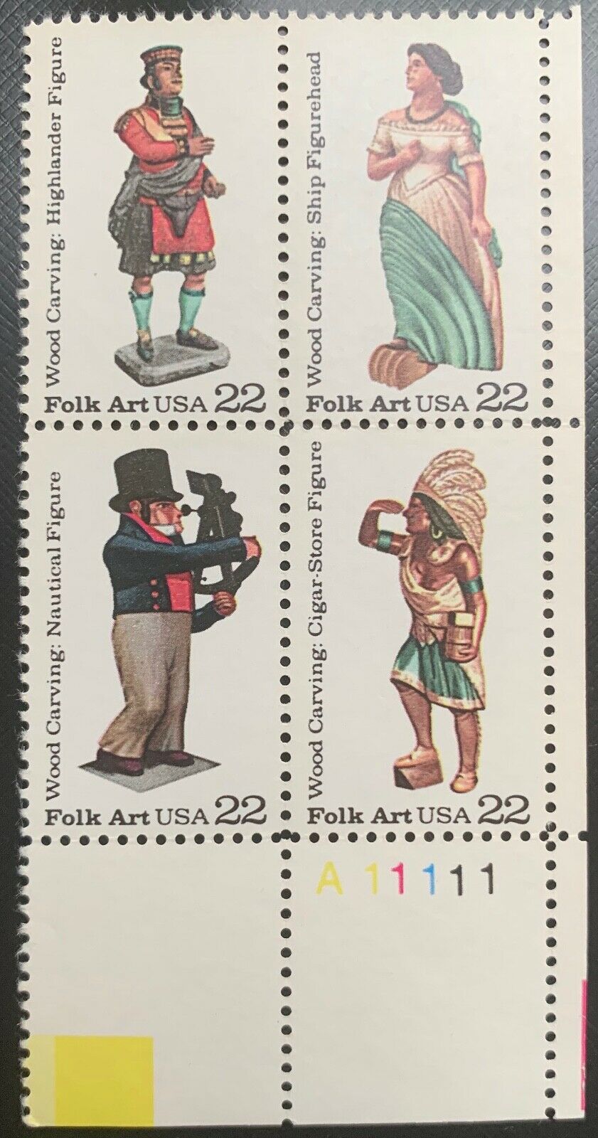 1986 Folk Art Plate Block Of 4 22c Postage Stamps Scott 2240-2243 - MNH, OG - CX876