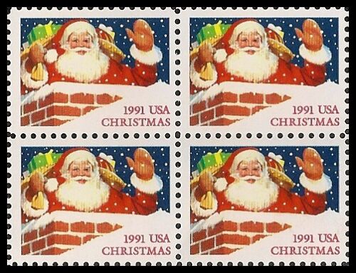 1991 Christmas Santa Block Of 4 29c Postage Stamps - Scott 2579 -MNH, OG - DS158a