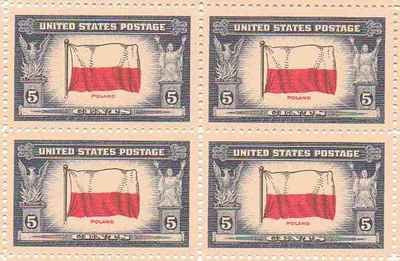 1943 Poland Block of 4 5c Postage Stamps -Scott 909 - MNH,OG