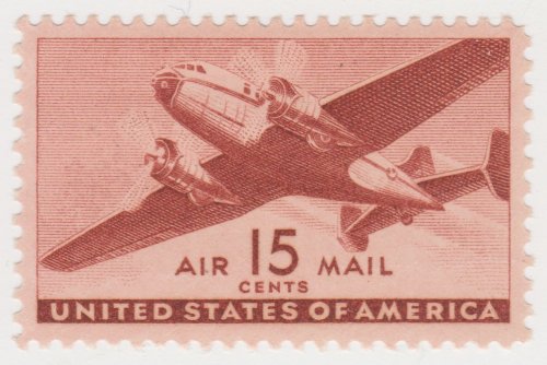1941 Transport Plane Single 15c Airmail Postage Stamp - Scott C28 - MNH,OG