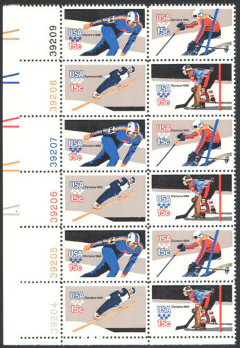 1980 Winter Olympics Plate Block Of 12 15c Postage Stamps Scott 1795-1798 - MNH - CW474dd