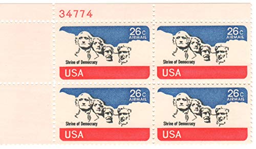 1974 Mount Rushmore Plate Block of Four 26c Airmail Postage Stamps - Scott C88 - MNH,OG