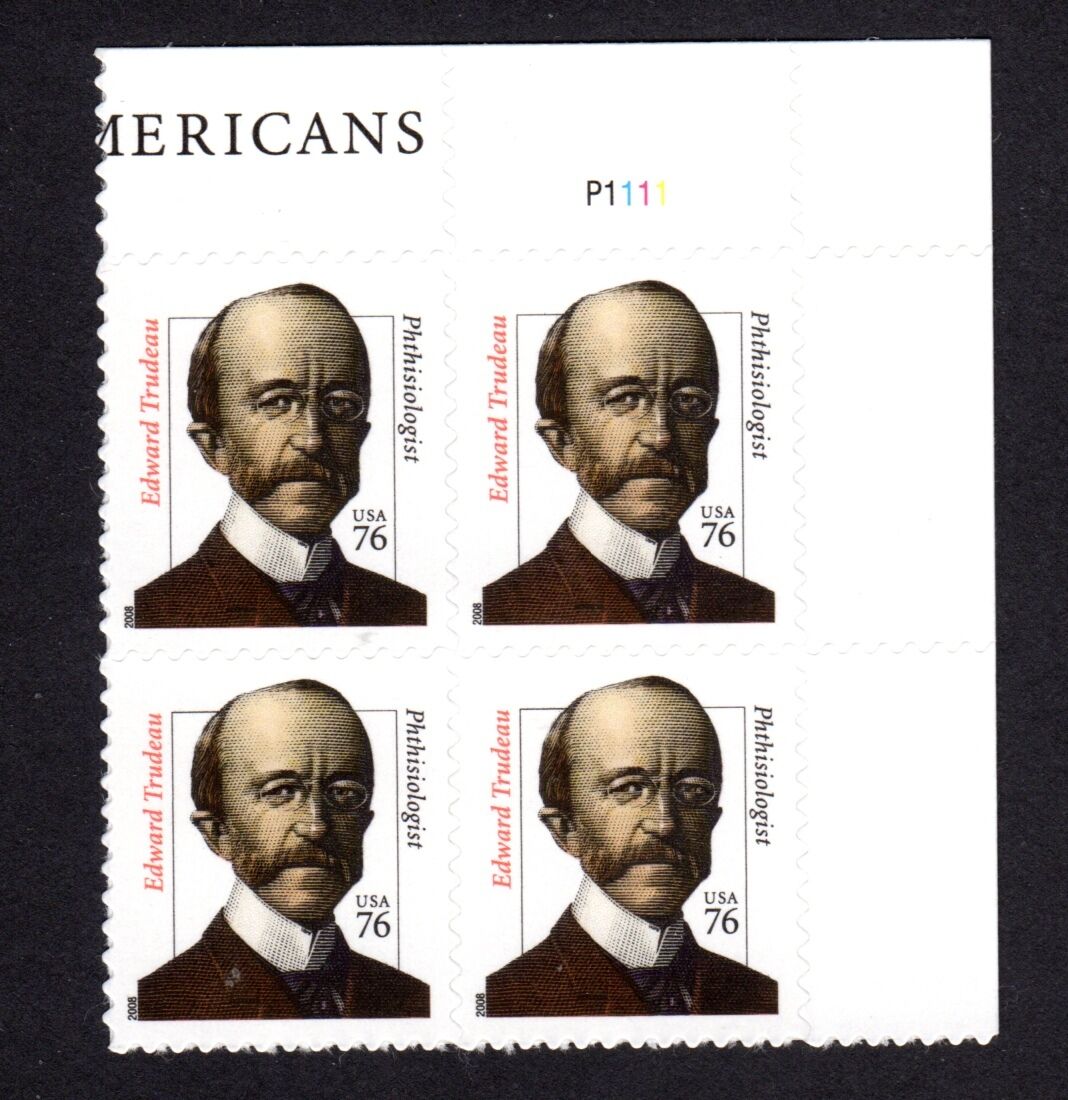 Edward Trudeau Plate Block of 4 76c Postage Stamps - MNH, OG - Scott 3432a