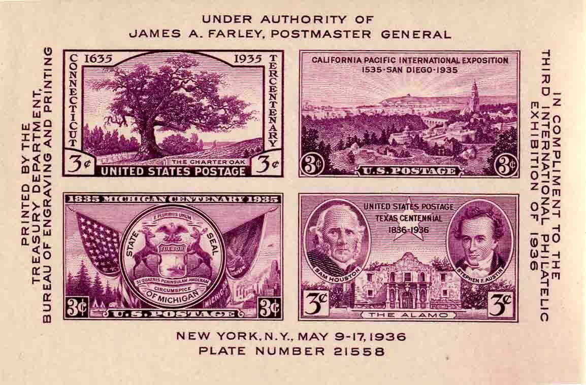 1936 Tipex Philatelic Exhibition Farley -Scott 778 Single Stamp Sheet - MNH - CX802