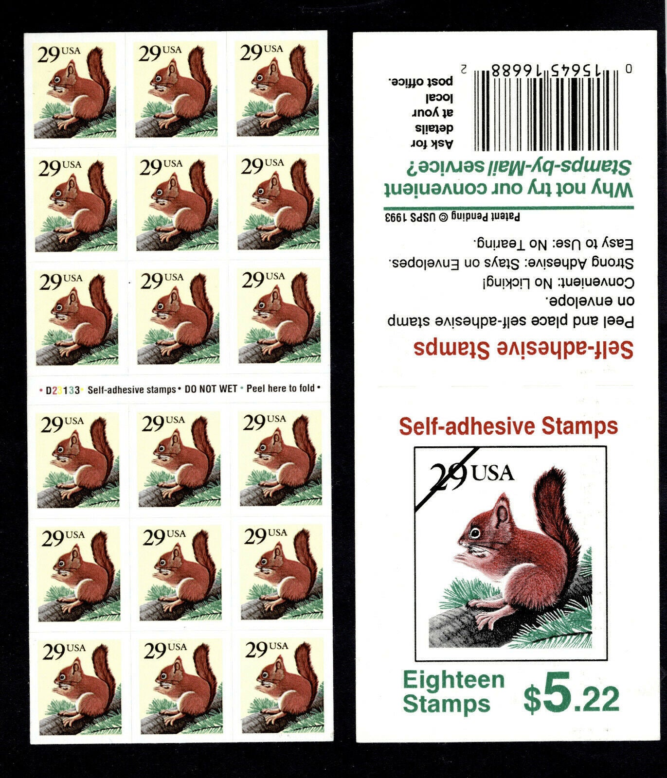 1993-95 Red Squirrel Booklet Pane Of 18 29c Postage Stamps - Scott 2489a - MNH - DG104