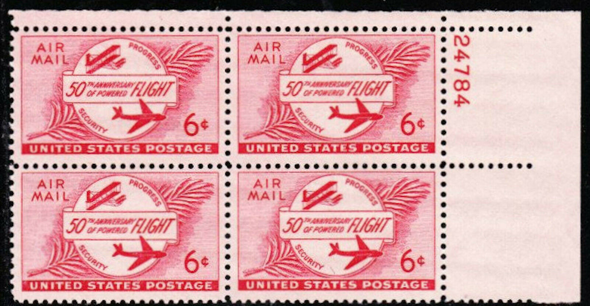 STAMPS: Block of Six Scott C5 16¢ Air Mail Stamps