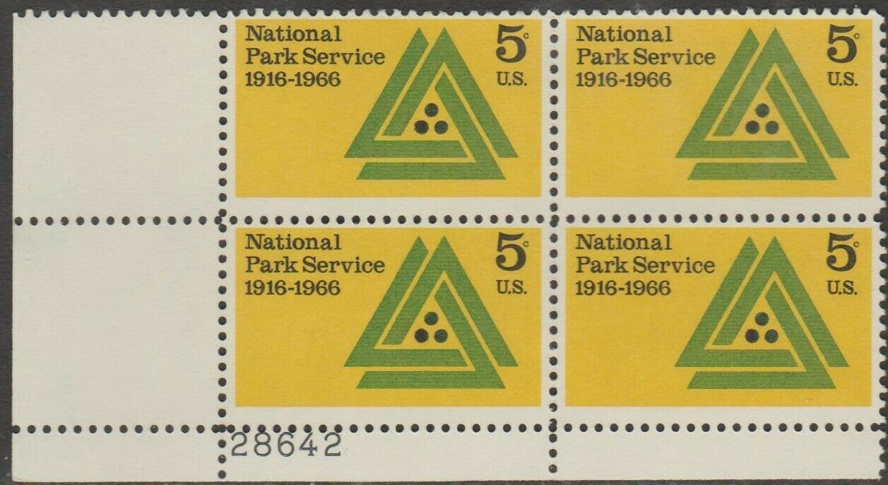 1966 National Park Svc Anniversary Plate Block Of 4 5c Postage Stamps - MNH, OG - Scott 1314 - CX288