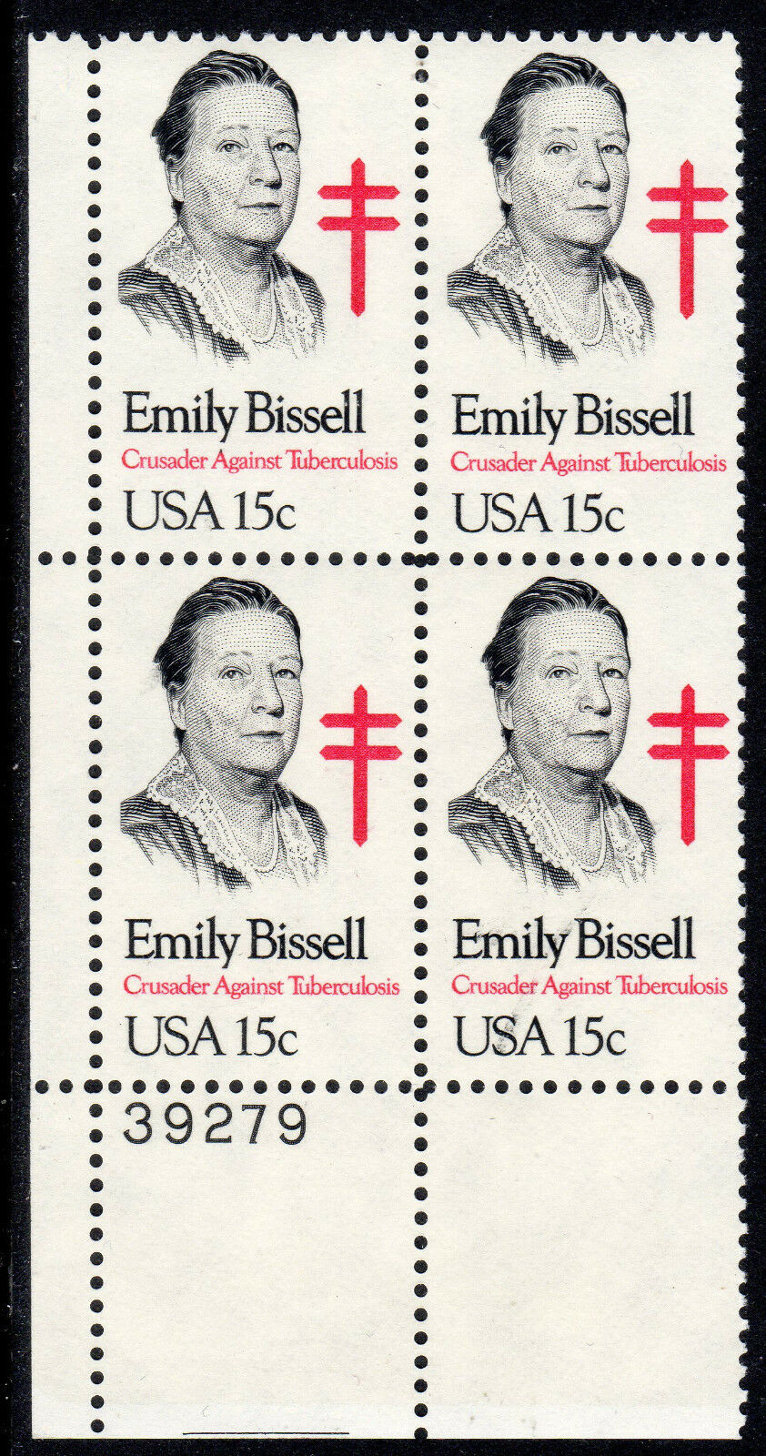 1980 Emily Bissell Tuberculosis Plate Block Of 4 15c Postage Stamps - Scott 1823 - MNH, OG - CT53b