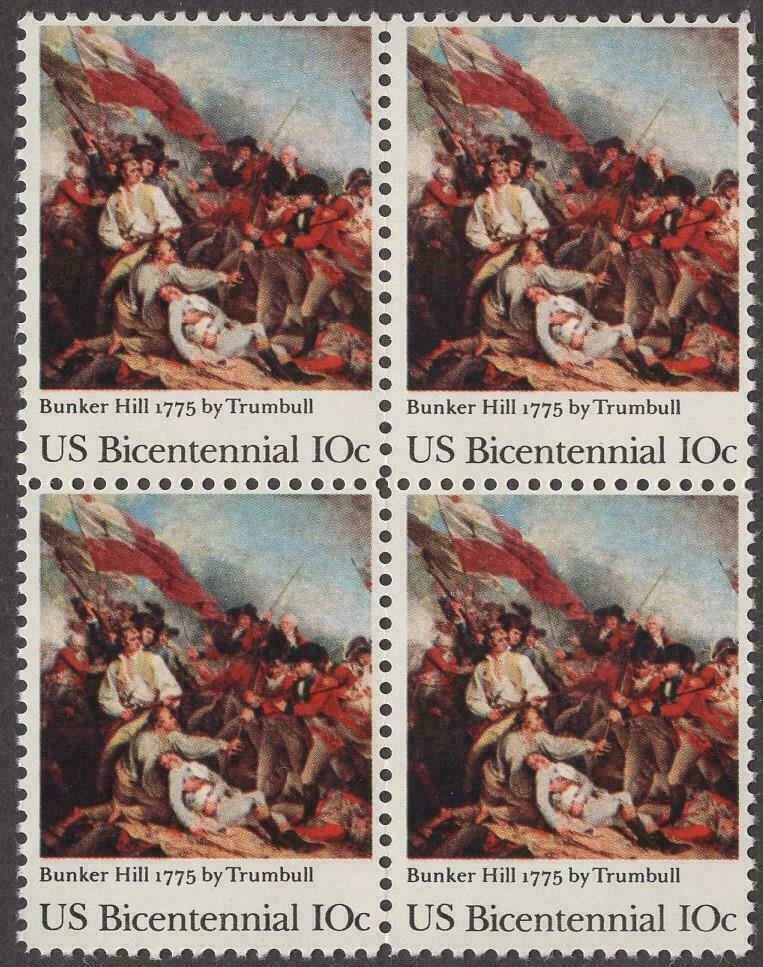 1975 Bicentennial Battle of Bunker Hill Block of 4 Postage Stamps - MNH, OG - Scott 1564