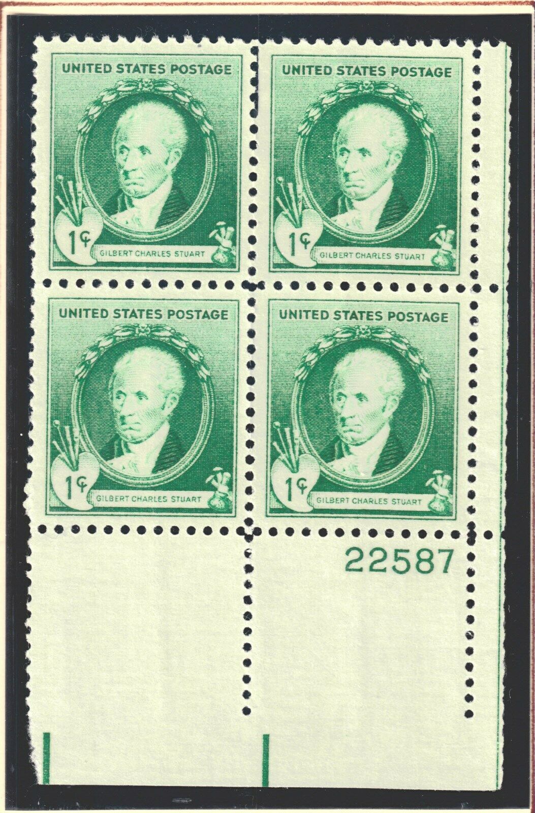 1940 Gilbert Charles Stuart Artist Plate Block Of 4 1c Postage Stamps - Scott 884 - MNH,OG CX450