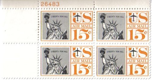 1959 STATUE OF LIBERTY Airmail Plate Block of 4 15c Postage Stamps - Scott C58 - MNH-OG
