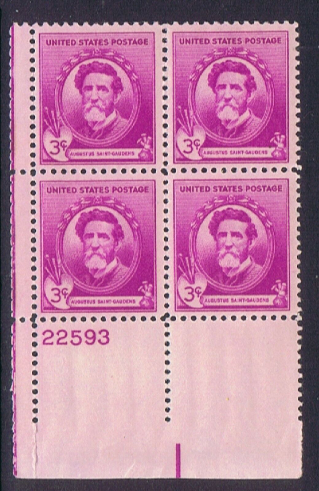 1940 Augustus Saint-Gaudens, Artist Plate Block Of 4 3c Postage Stamps - Scott 886 - MNH,OG CX448