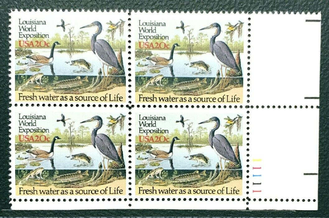1984 Louisiana Expo Fresh Water Plate Block Of 4 20c Postage Stamps - Scott 2086 - MNH, OG - CV138a
