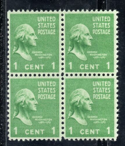 1938 George Washington Block of 4 1c Postage Stamps - Scott 804 - MNH,OG