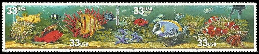 1999 Aquarium Fish Strip Of 4 33c Postage Stamps - Scott 3317-3320 - MNH - BC11a