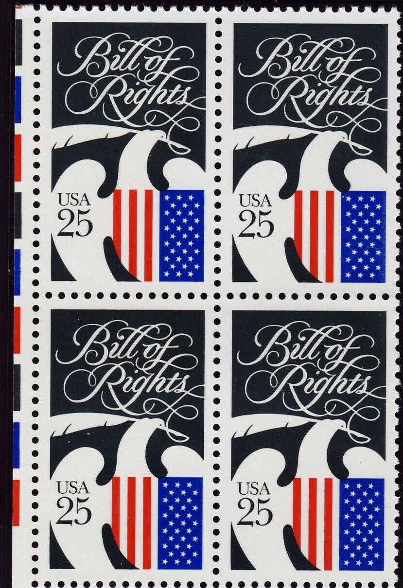 1989 Bill Of Rights Block Of 4 25c Postage Stamps Scott 2421 - MNH - CW461a