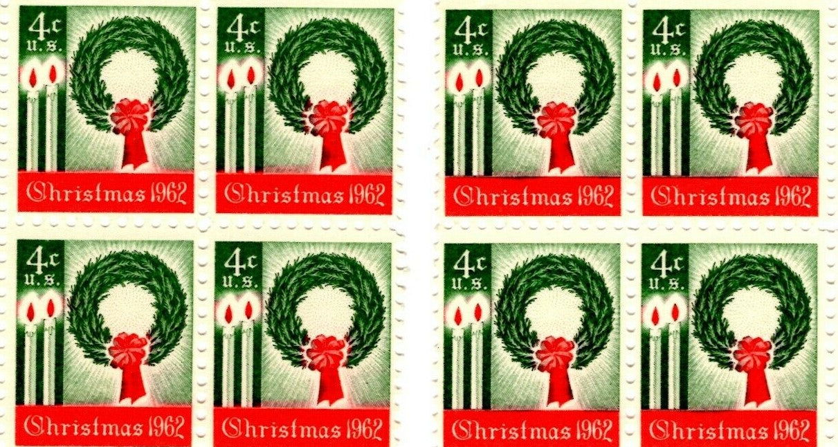 1962 Christmas Wreath Block Of 8 4c Postage Stamps Scott 1205 - MNH - CT83a