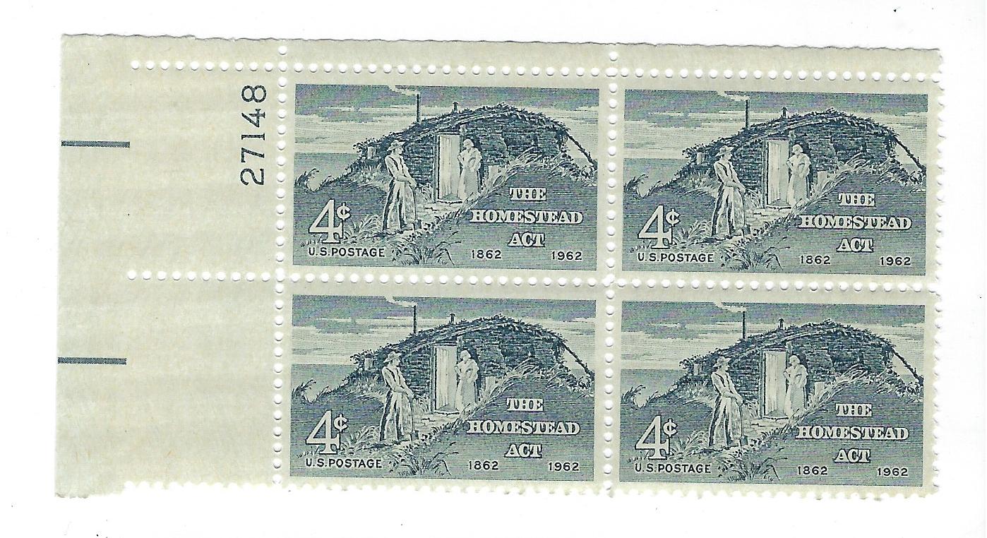 1962 Homestead Act Plate Block Of 4 4c Postage Stamps - MNH, OG - Scott 1198`- CX206