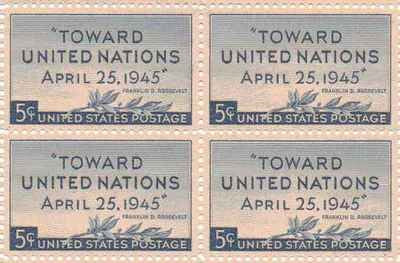 1945 United Nations Peace Conference Block of 4 5c Postage Stamps Scott 928 - MNH,OG