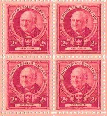 1940 Mark Hopkin American Educator Block of 4 2c Postage Stamps - Scott870 - MNH,OH
