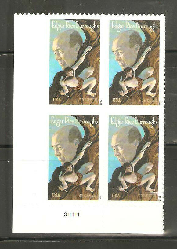 2012 Edgar R. Burroughs Plate Block of 4 45c Postage Stamps - MNH, OG - Scott 4702