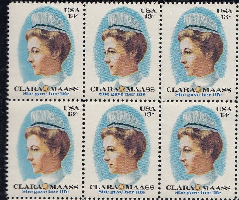 1976 Clara Maass Block Of 6 13c Postage Stamps - Scott 1699 - MNH, OG - CT43b