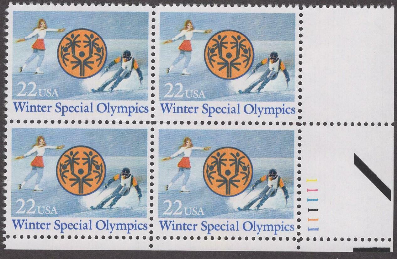 1985 Winter Special Olympics Plate Block of 4 22c Postage Stamps - Scott 2142 - MNH, OG